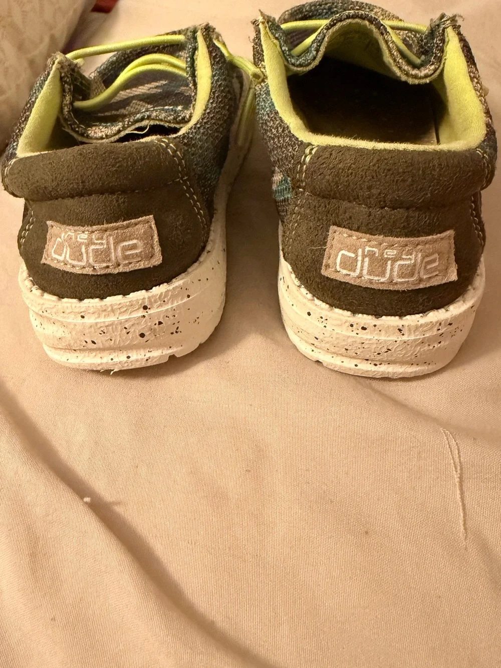 Hey Dude Kids Camo Slip-On Sneakers with Neon Yellow Accents